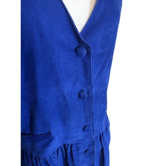 Vintage Talbots' Blue Corduroy Sleeveless Button Front Midi Dress Pockets 10 - Picture 6 of 10